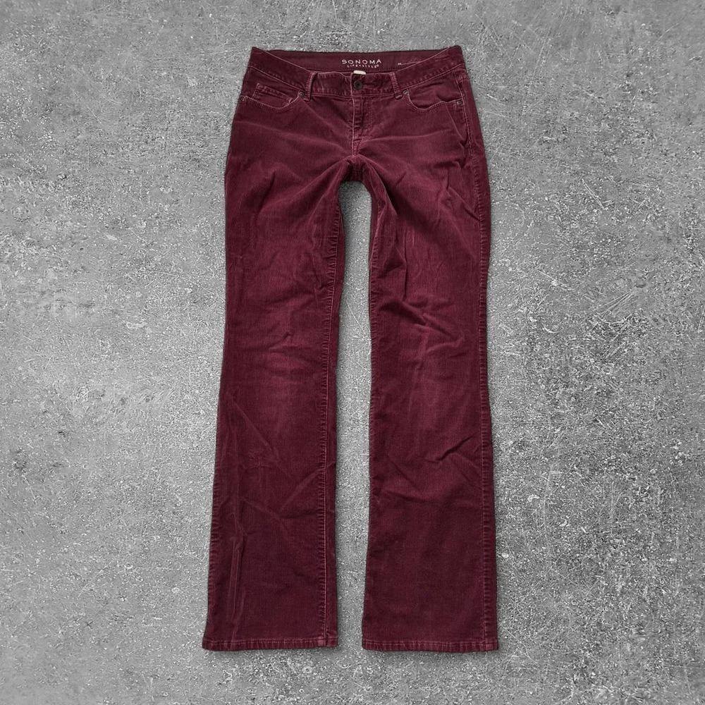 Sonoma Life+Style Burgundy Corduroy Pants Womens 6 Mid Rise Demi Boot Retro